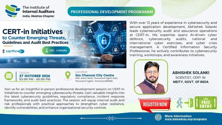 CERT-in Initiatives to Counter Emerging Threats, Guidelines and Audit Best Practices poster